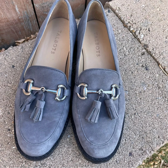 TALBOTS Women’s Gray Soft Leather Loafer Flat Slip On Mule with Tassel Size 7 - Picture 4 of 11